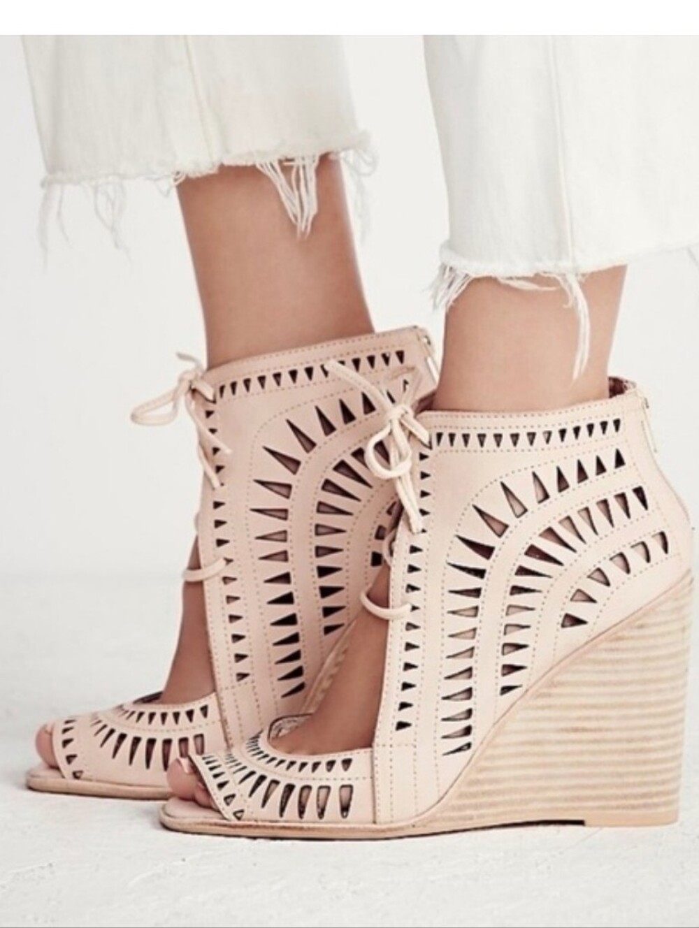 Jeffrey Campbell Blush Cutout Lace-Up Wedge Sandals